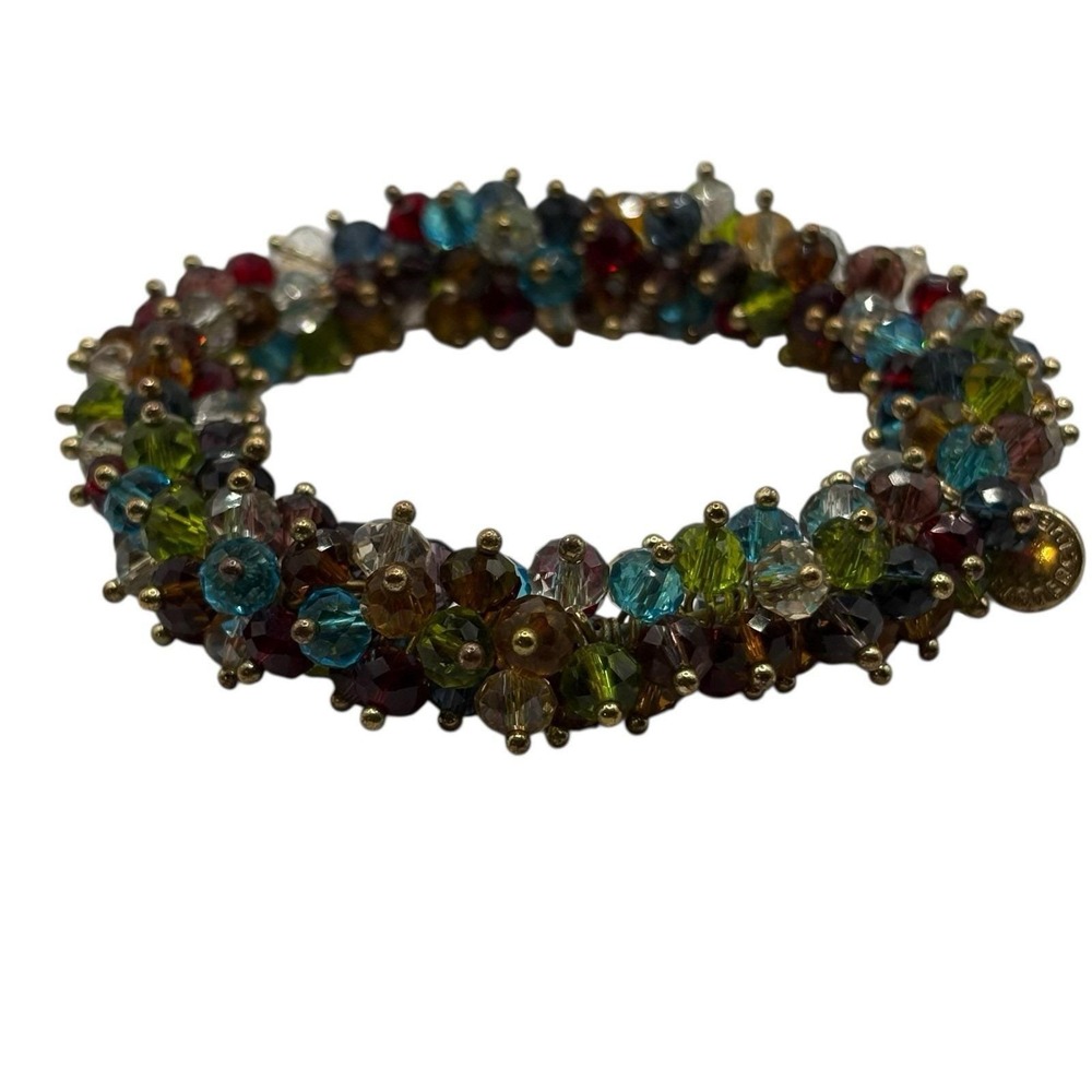 Charter Club Stretch Bracelet Faceted Glass Cha Cha Beads Gold Tone‎ Colorful - Picture 8 of 16